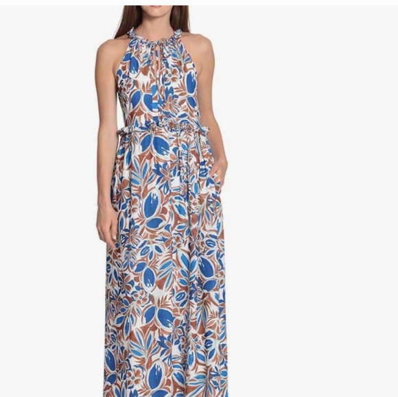 New🆕 Maggy London ruffles halter maxi dress with pockets